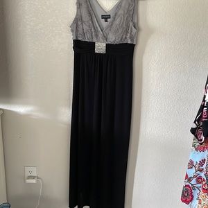 Enfocus Studio maxi dress. Black and gray with silver beaded accent.